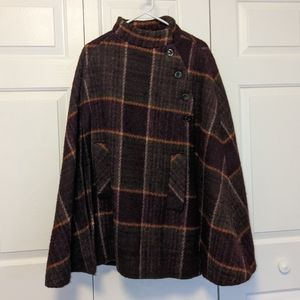 Hourihan wool plaid cape with asymmetrical button closure